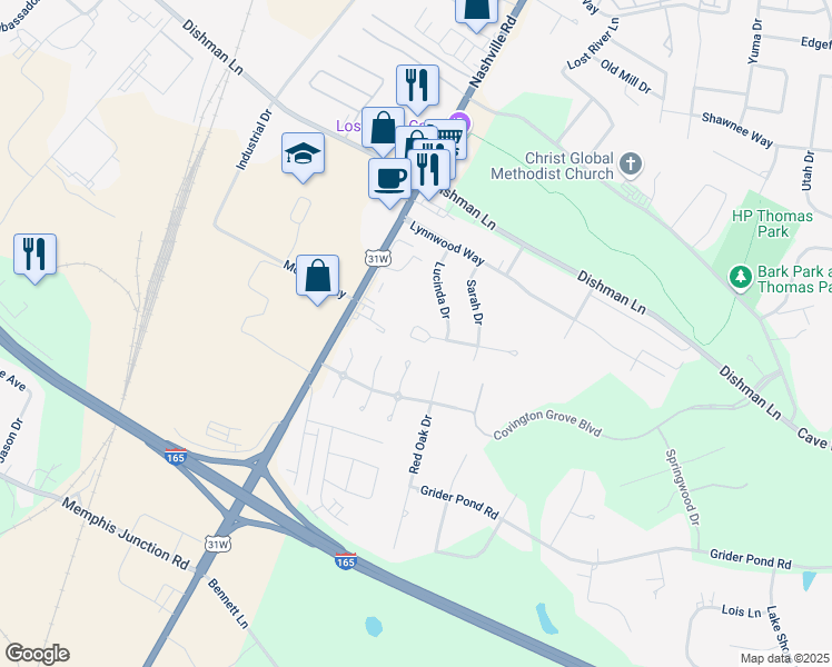 map of restaurants, bars, coffee shops, grocery stores, and more near 3533 Lucinda Drive in Bowling Green