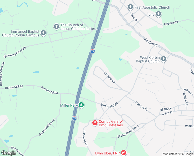 map of restaurants, bars, coffee shops, grocery stores, and more near 527 Oaklawn Circle in Corbin