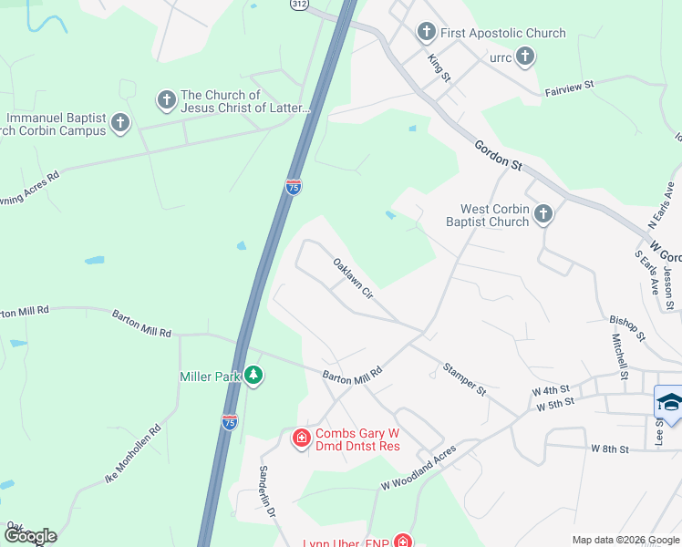 map of restaurants, bars, coffee shops, grocery stores, and more near 296 Oaklawn Circle in Corbin