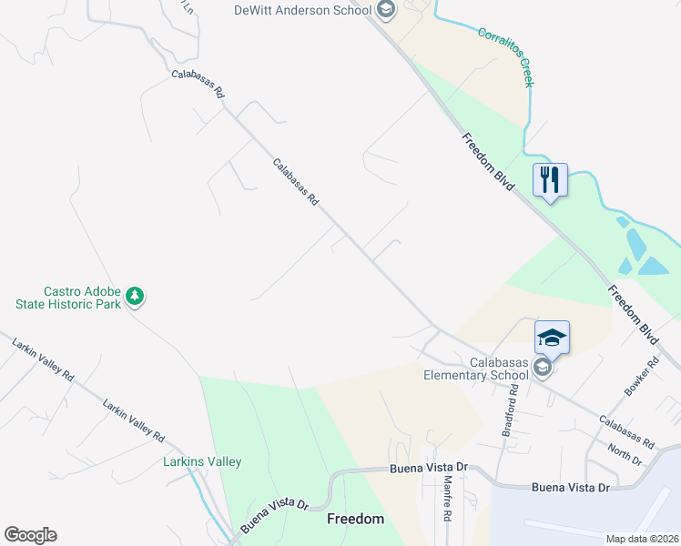 map of restaurants, bars, coffee shops, grocery stores, and more near 371 Calabasas Road in Watsonville