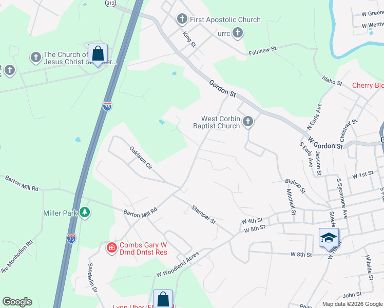 map of restaurants, bars, coffee shops, grocery stores, and more near 317 Barton Mill Road in Corbin