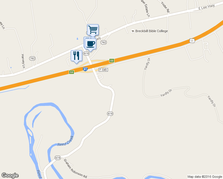 map of restaurants, bars, coffee shops, grocery stores, and more near 312 Major Graham Rd in Max Meadows