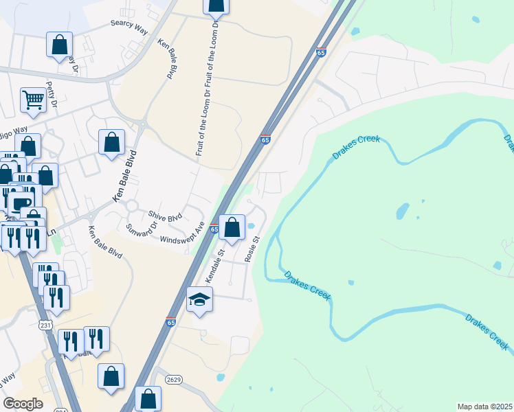 map of restaurants, bars, coffee shops, grocery stores, and more near 298 Rosie Ct in Bowling Green