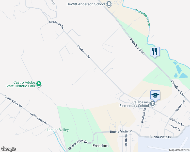 map of restaurants, bars, coffee shops, grocery stores, and more near 371 Calabasas Road in Watsonville