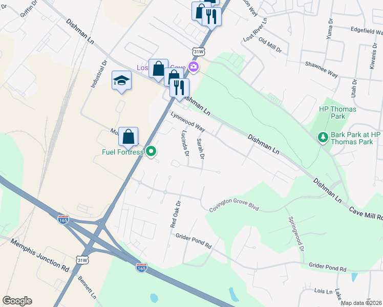 map of restaurants, bars, coffee shops, grocery stores, and more near 3513A Sarah Drive in Bowling Green