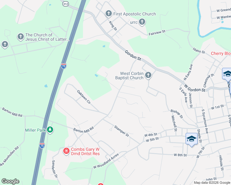 map of restaurants, bars, coffee shops, grocery stores, and more near 317 Barton Mill Road in Corbin