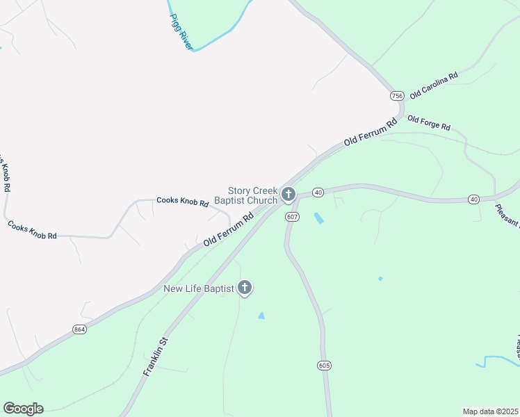 map of restaurants, bars, coffee shops, grocery stores, and more near 2720 Old Ferrum Road in Ferrum