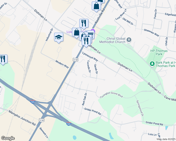 map of restaurants, bars, coffee shops, grocery stores, and more near 3533 Lucinda Drive in Bowling Green
