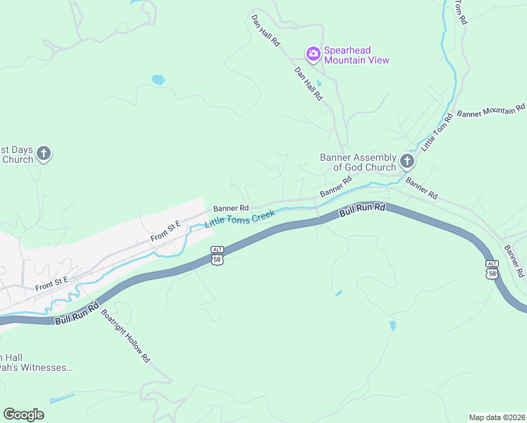 map of restaurants, bars, coffee shops, grocery stores, and more near 12934-12998 Bull Run Road in Coeburn
