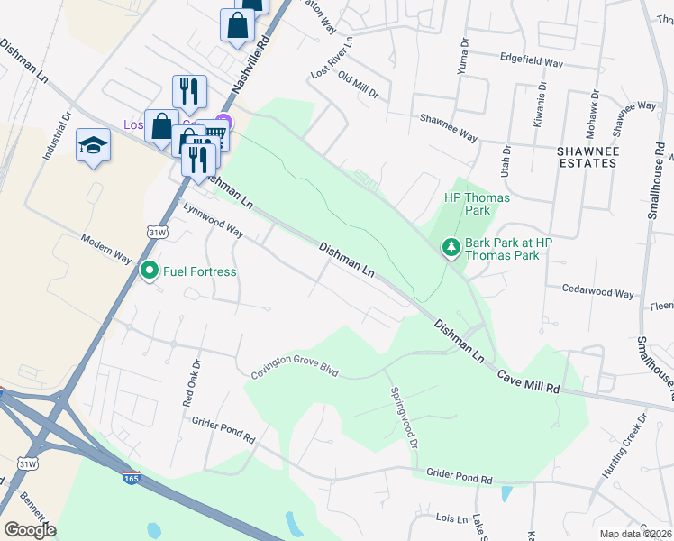 map of restaurants, bars, coffee shops, grocery stores, and more near 309 Raintree Drive in Bowling Green
