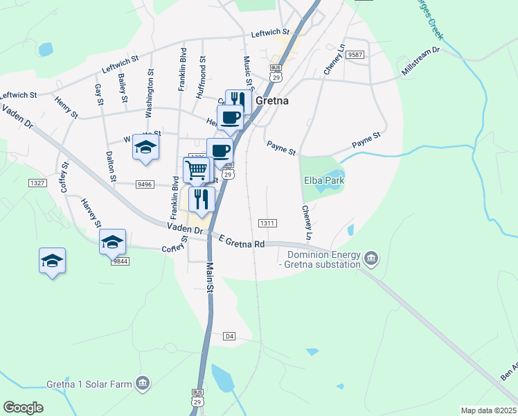 map of restaurants, bars, coffee shops, grocery stores, and more near 209 Harrison Street in Gretna