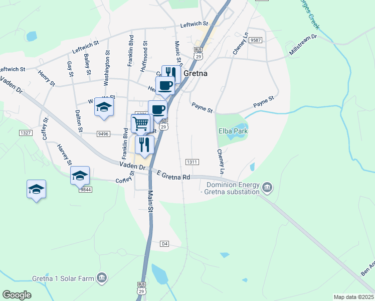 map of restaurants, bars, coffee shops, grocery stores, and more near 209 Harrison Street in Gretna