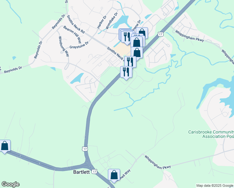 map of restaurants, bars, coffee shops, grocery stores, and more near 13554 South Village Way in Carrollton