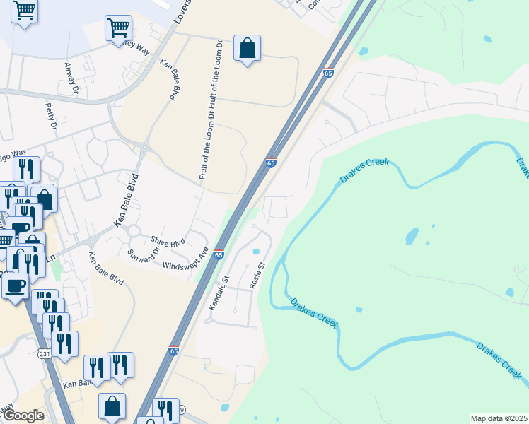 map of restaurants, bars, coffee shops, grocery stores, and more near 200-298 Rosie Ct in Bowling Green
