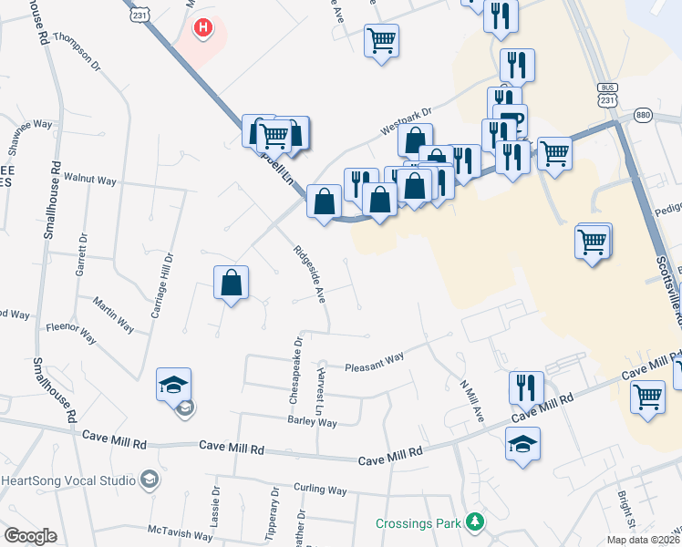 map of restaurants, bars, coffee shops, grocery stores, and more near 1522-1598 Ridgeside Ave in Bowling Green