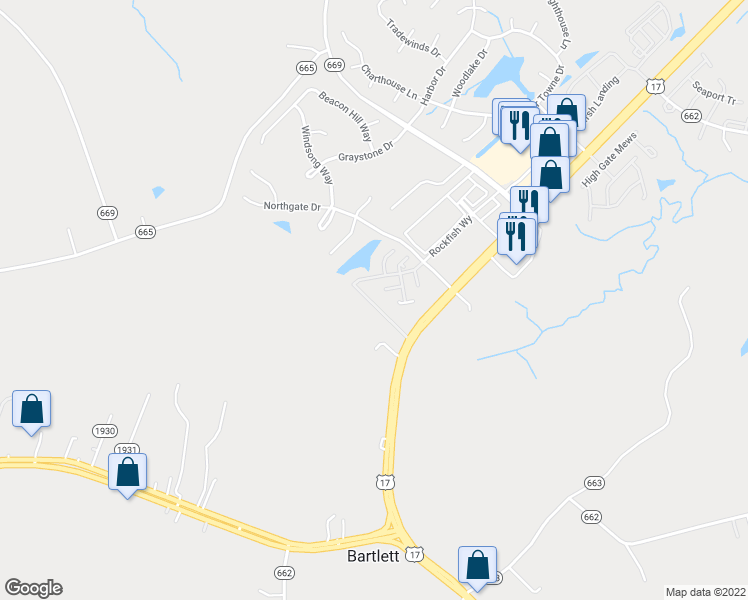 map of restaurants, bars, coffee shops, grocery stores, and more near 2404 James River Trail in Carrollton
