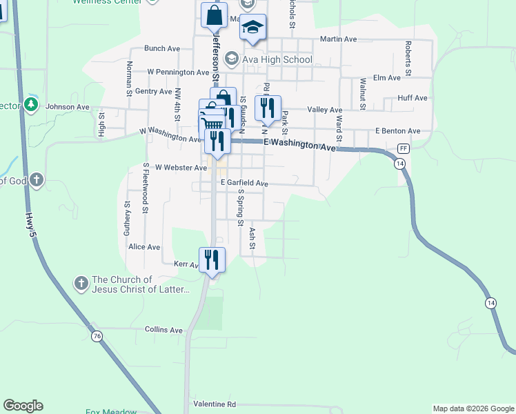 map of restaurants, bars, coffee shops, grocery stores, and more near 306-310 Southeast 5th Avenue in Ava
