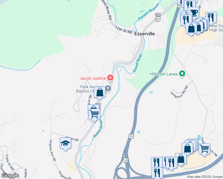 map of restaurants, bars, coffee shops, grocery stores, and more near 786-800 Park Ave NE in Norton