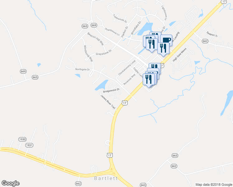 map of restaurants, bars, coffee shops, grocery stores, and more near 303 Blue Heron Trail in Carrollton