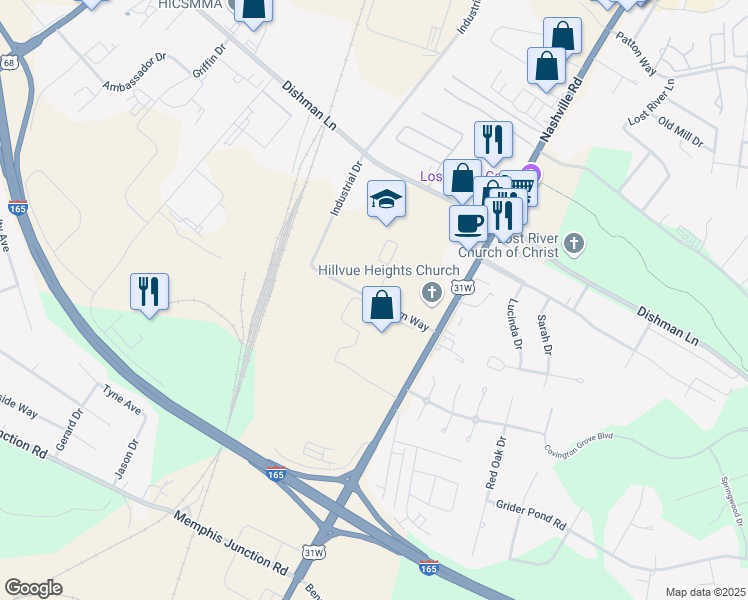 map of restaurants, bars, coffee shops, grocery stores, and more near Modern Way in Bowling Green