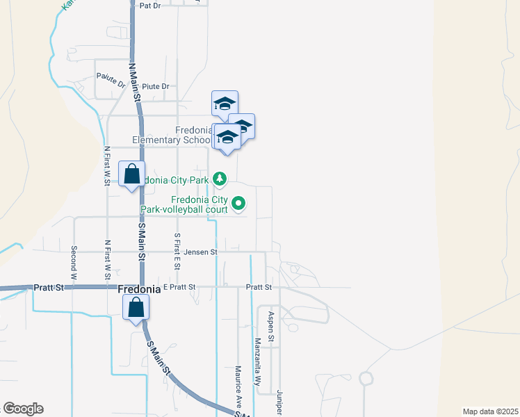 map of restaurants, bars, coffee shops, grocery stores, and more near 36 North East Park Lane in Fredonia