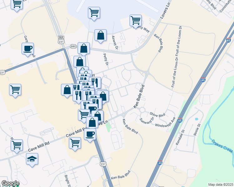 map of restaurants, bars, coffee shops, grocery stores, and more near 1049 Winners Circle in Bowling Green