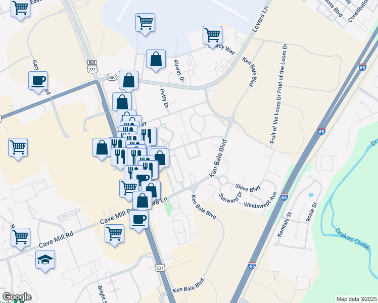 map of restaurants, bars, coffee shops, grocery stores, and more near 1040 Winners Circle in Bowling Green