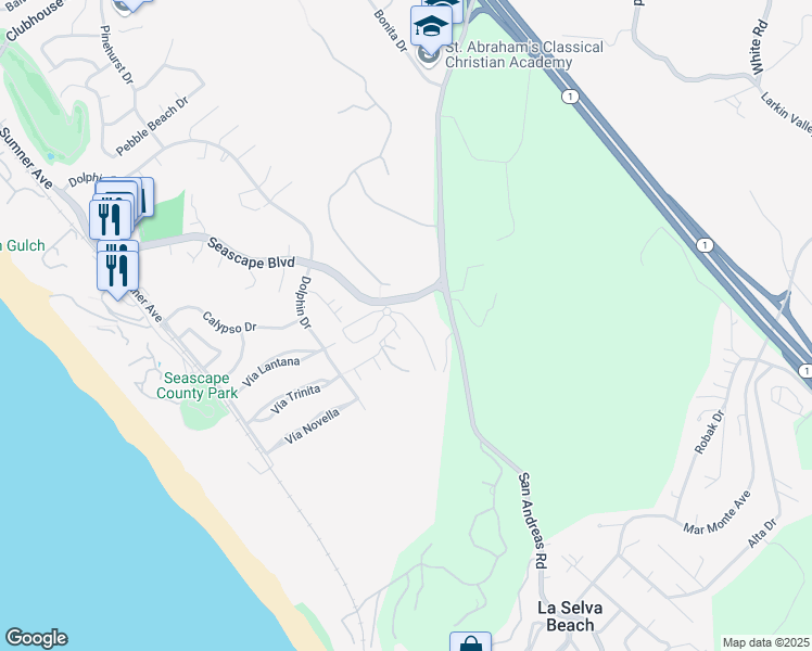 map of restaurants, bars, coffee shops, grocery stores, and more near in Rio del Mar