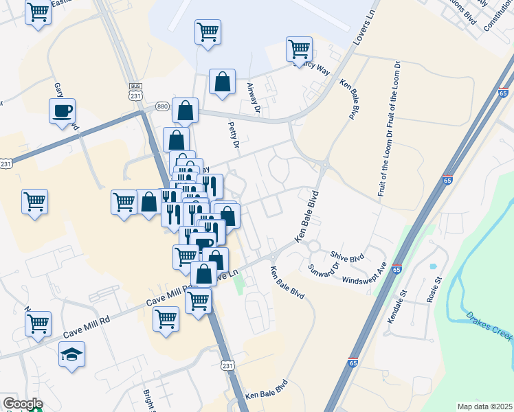 map of restaurants, bars, coffee shops, grocery stores, and more near 1049 Winners Circle in Bowling Green