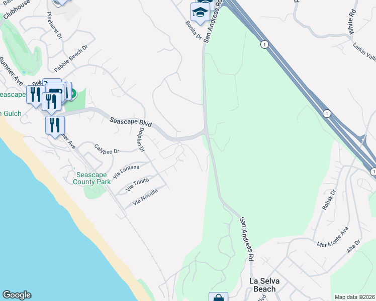 map of restaurants, bars, coffee shops, grocery stores, and more near in Rio del Mar