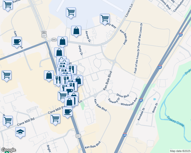 map of restaurants, bars, coffee shops, grocery stores, and more near 1010 Winners Circle in Bowling Green