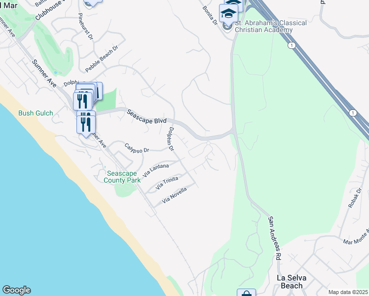 map of restaurants, bars, coffee shops, grocery stores, and more near 2146 Penasquitas Drive in Aptos