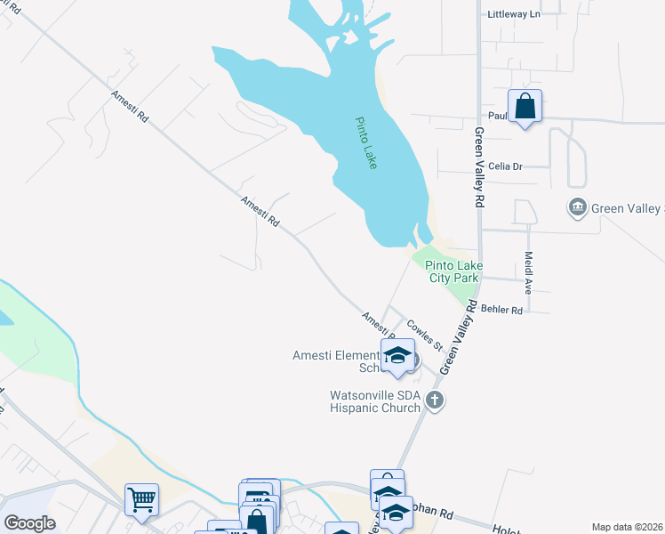 map of restaurants, bars, coffee shops, grocery stores, and more near 142 Amesti Road in Watsonville