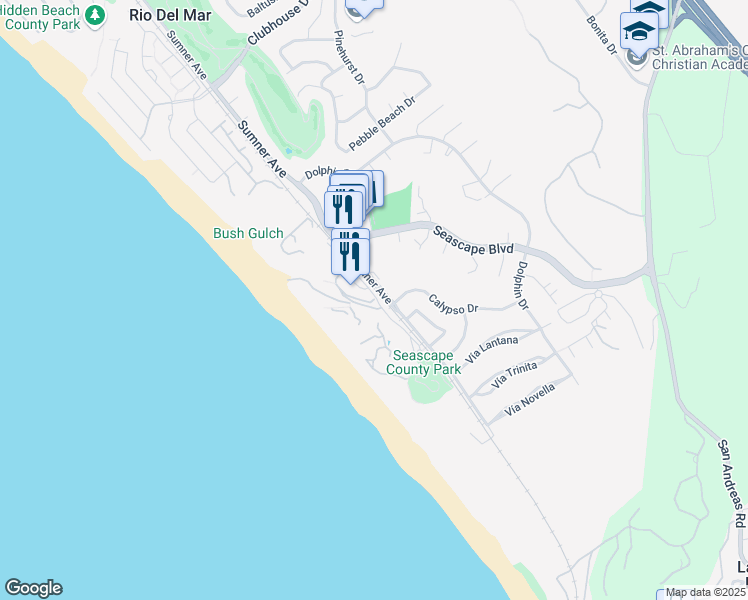 map of restaurants, bars, coffee shops, grocery stores, and more near 326 Seascape Resort Drive in Aptos