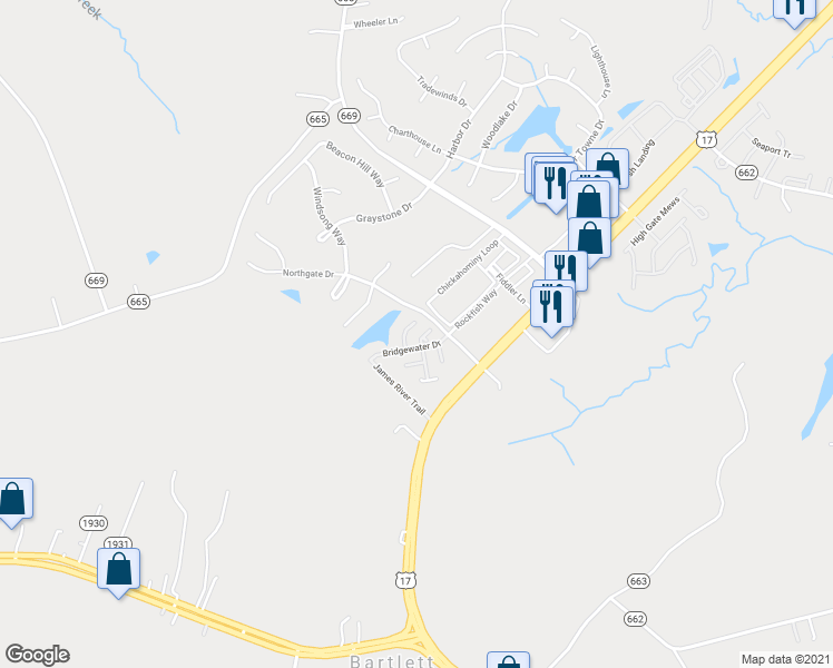 map of restaurants, bars, coffee shops, grocery stores, and more near 1308 Broad Water Arch in Carrollton