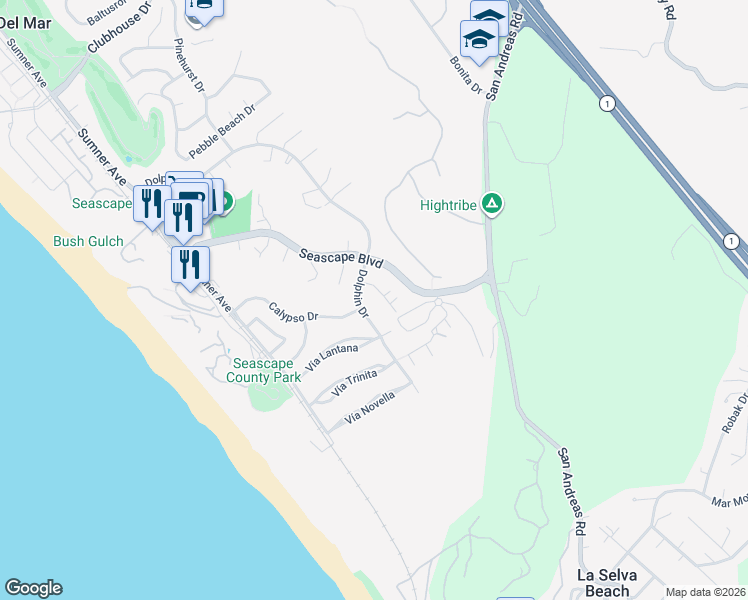map of restaurants, bars, coffee shops, grocery stores, and more near 2104 Penasquitas Drive in Aptos