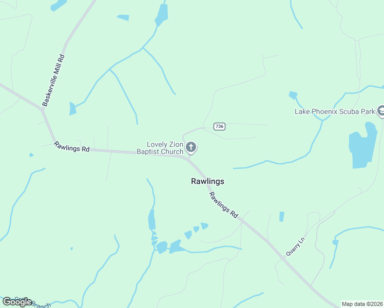 map of restaurants, bars, coffee shops, grocery stores, and more near 28 Lovely Zion Road in Rawlings