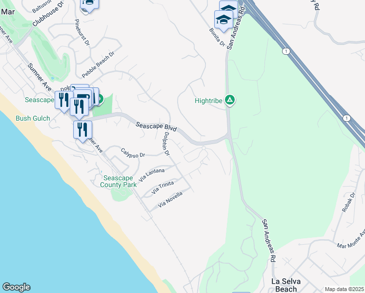 map of restaurants, bars, coffee shops, grocery stores, and more near 2127 Penasquitas Drive in Aptos