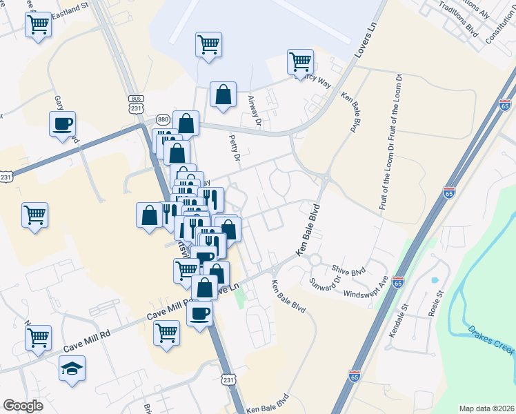 map of restaurants, bars, coffee shops, grocery stores, and more near 979 Bryant Way in Bowling Green