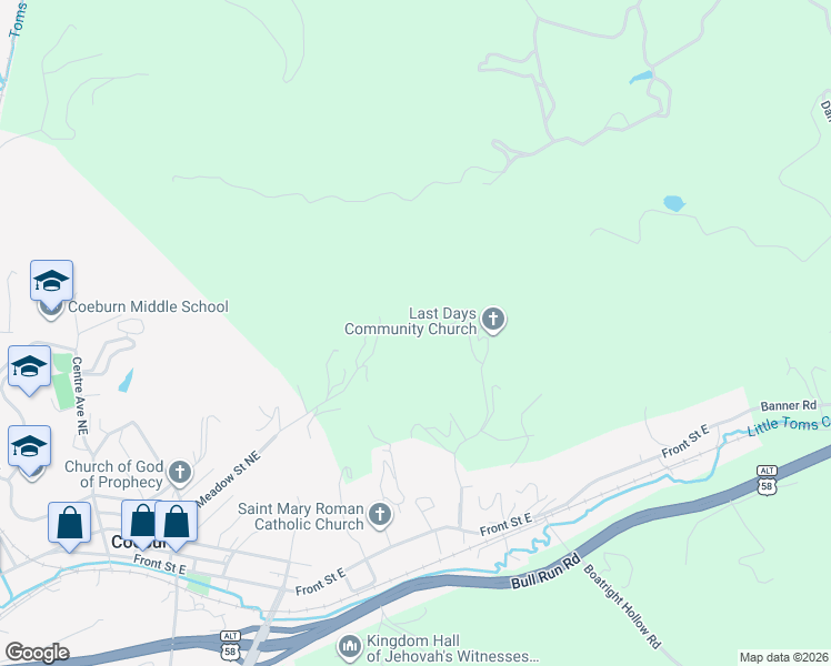 map of restaurants, bars, coffee shops, grocery stores, and more near in Coeburn