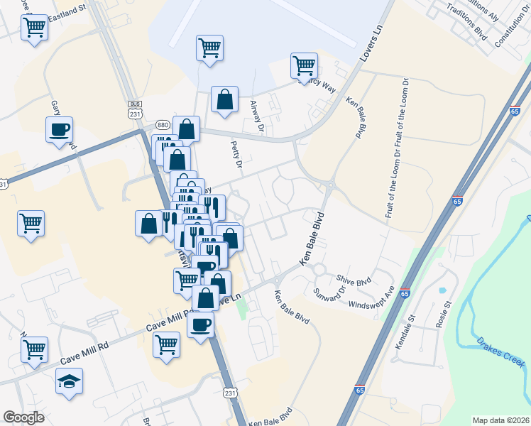 map of restaurants, bars, coffee shops, grocery stores, and more near 979 Bryant Way in Bowling Green