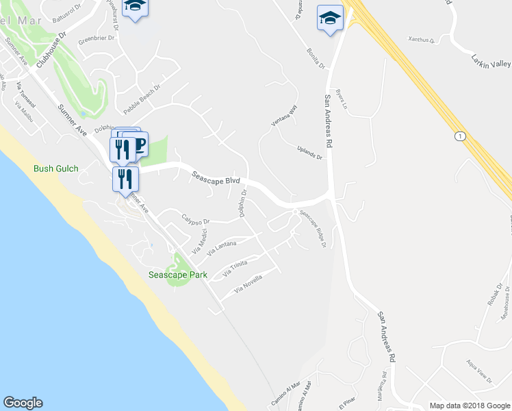 map of restaurants, bars, coffee shops, grocery stores, and more near 2098 Penasquitas Drive in Aptos