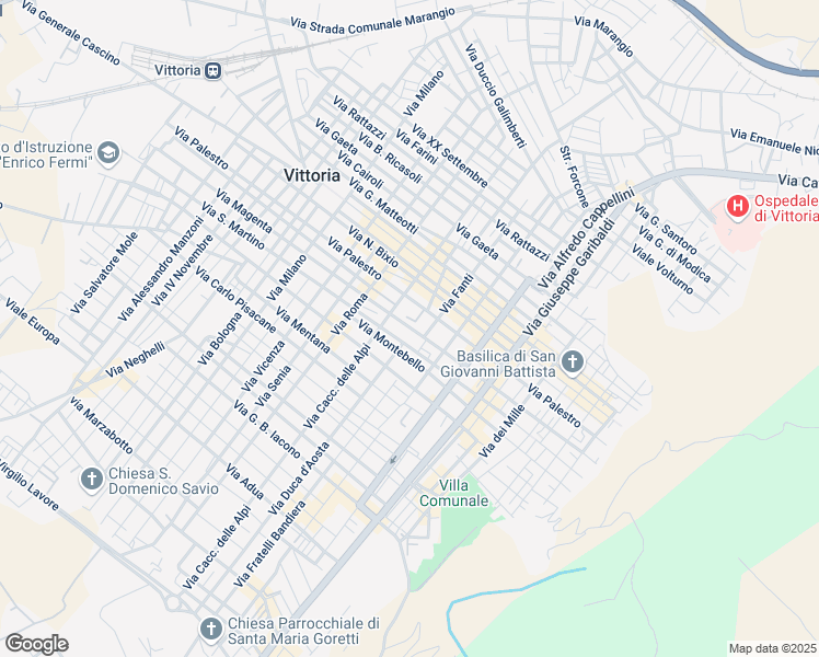 map of restaurants, bars, coffee shops, grocery stores, and more near 159A Via Cacciatori delle Alpi in Vittoria