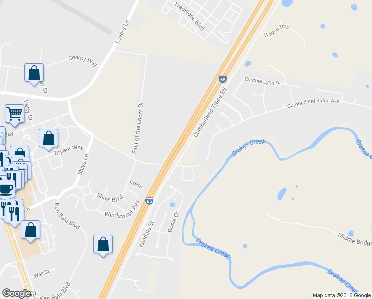 map of restaurants, bars, coffee shops, grocery stores, and more near 1470 Cumberland Trace Road in Bowling Green