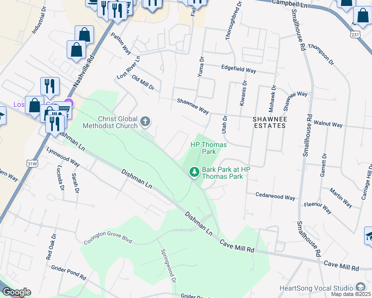 map of restaurants, bars, coffee shops, grocery stores, and more near 787 Brandy Circle in Bowling Green
