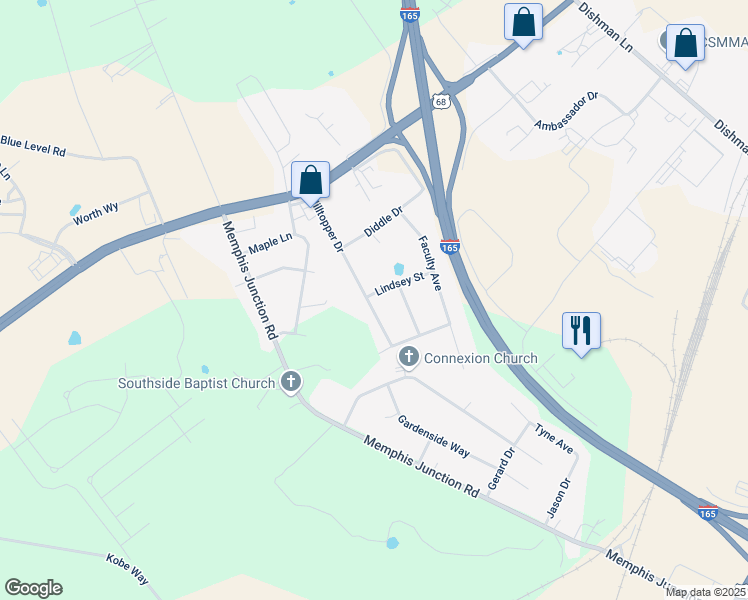 map of restaurants, bars, coffee shops, grocery stores, and more near 4413 Lindsey Street in Bowling Green