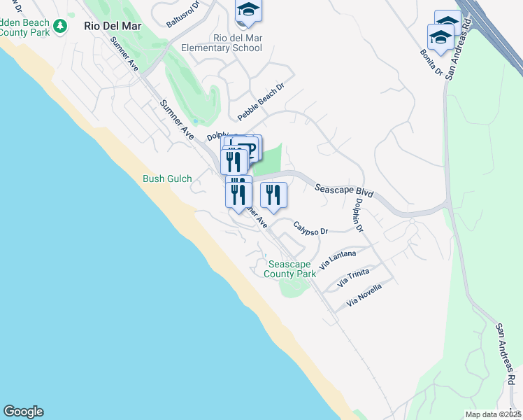 map of restaurants, bars, coffee shops, grocery stores, and more near 1870 Sumner Avenue in Aptos