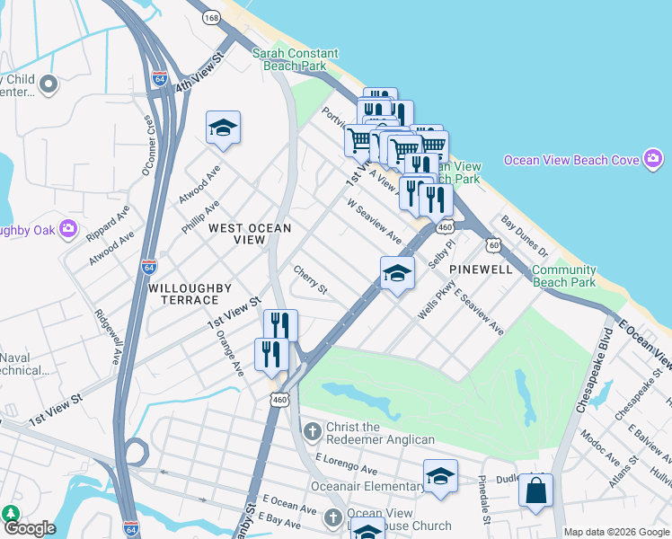 map of restaurants, bars, coffee shops, grocery stores, and more near 152 Dupre Avenue in Norfolk