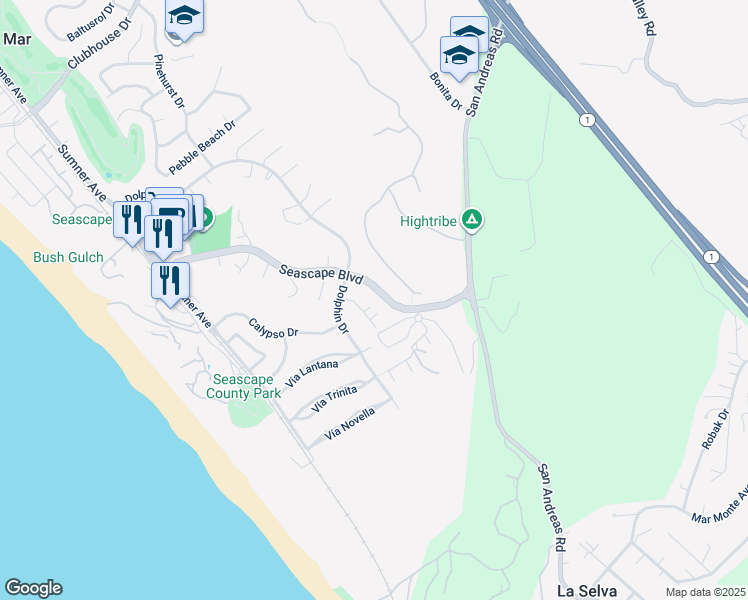 map of restaurants, bars, coffee shops, grocery stores, and more near 1994 Seascape Boulevard in Aptos