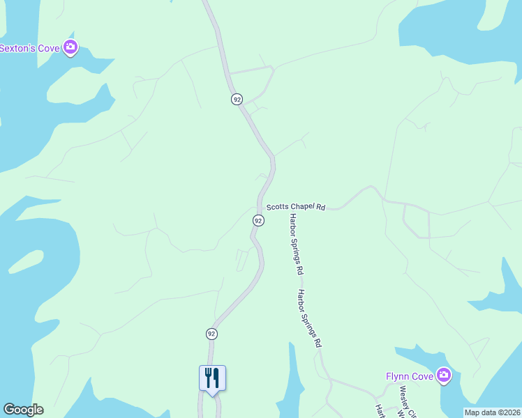 map of restaurants, bars, coffee shops, grocery stores, and more near Scotts Chapel Road in Jamestown